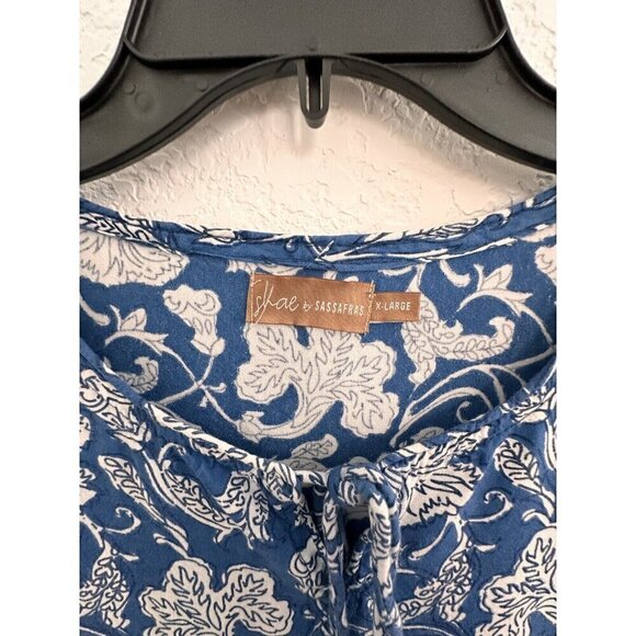 Shae by Sassafras Women's Blue/White Floral 3/4 Sleeves Tasseled Sundress. XL - Picture 4 of 10